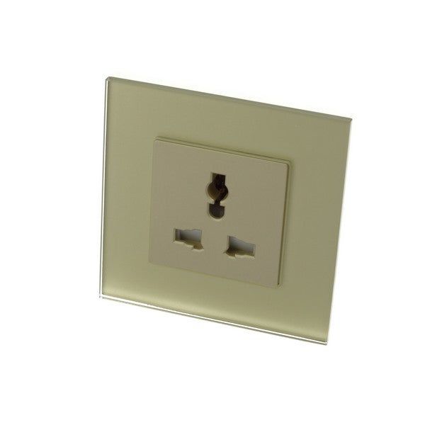 I LumoS Luxury Unswitched Gold Glass 3 Pin Multi Plug Electric Single Socket