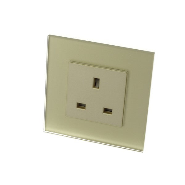 I LumoS Luxury Unswitched Gold Glass Frame UK 13A Wall Plug Single Socket