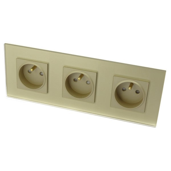 I LumoS Luxury Gold Glass 16A French Wall Plug Triple Socket