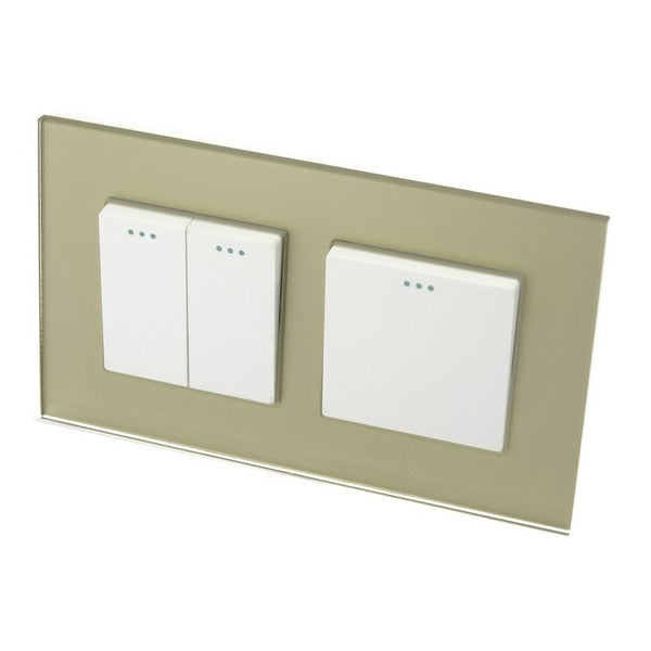 I LumoS Luxury Screwless Gold Glass Frame & White Insert Rocker Light Switches