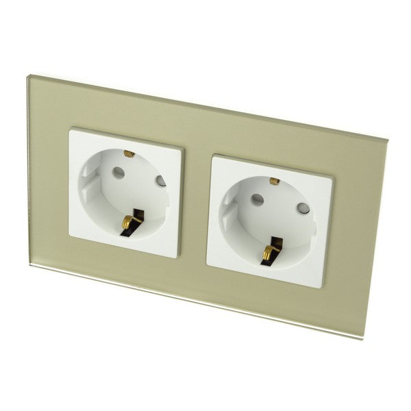 I LumoS Luxury Gold Glass Frame Schuko 16A European German Double Socket