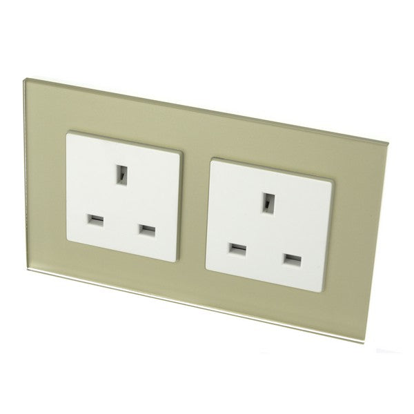 I LumoS Luxury Unswitched Gold Glass 13A UK Wall Plug Double Socket