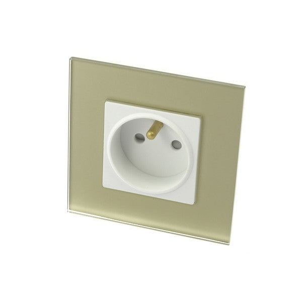 I LumoS Luxury Gold Glass Frame 16A French Plug Single Socket