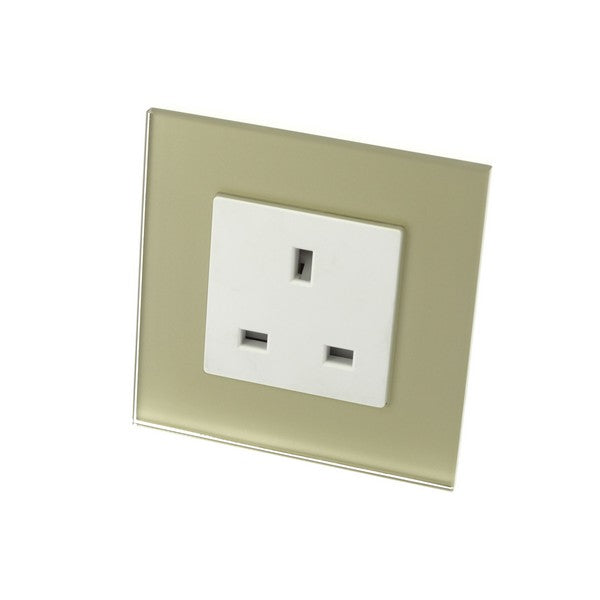 I LumoS Luxury Unswitched Gold Glass Frame UK 13A Wall Plug Single Socket