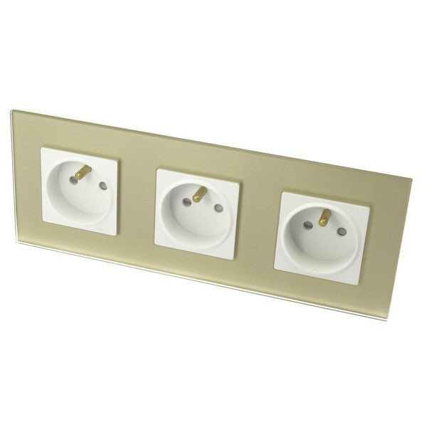 I LumoS Luxury Gold Glass 16A French Wall Plug Triple Socket