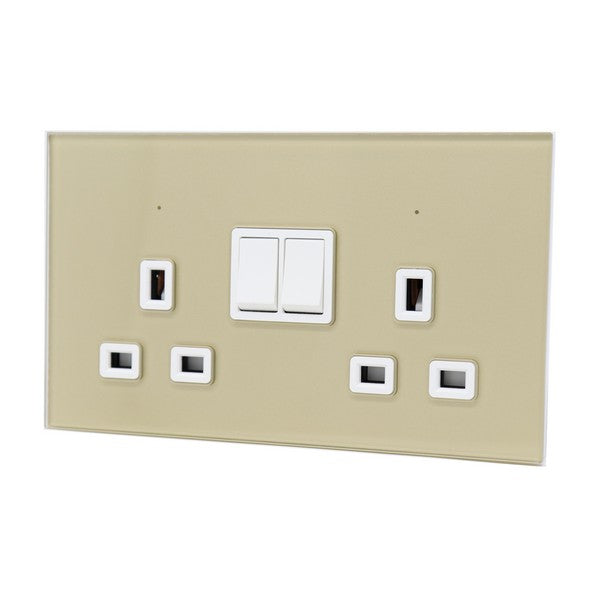 I LumoS Luxury Gold Glass Panel 13A Switched UK Plug Double Socket