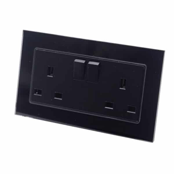 I LumoS Luxury Black Glass Frame 13A Switched UK Plug Double Socket