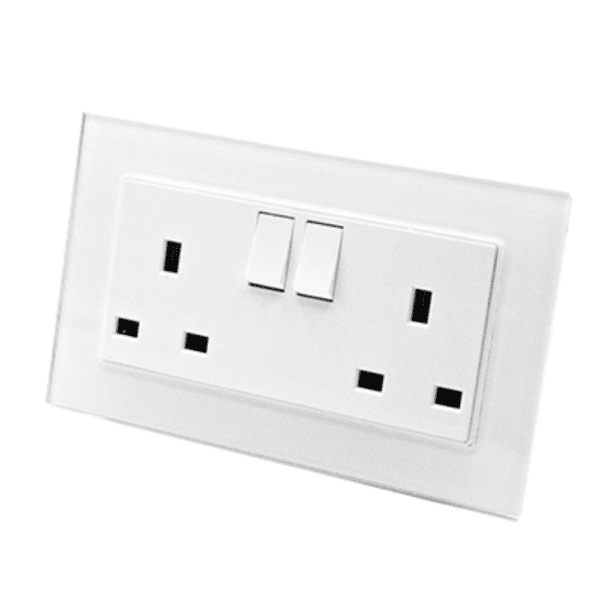 I LumoS Luxury White Glass Frame 13A Switched UK Plug Double Socket