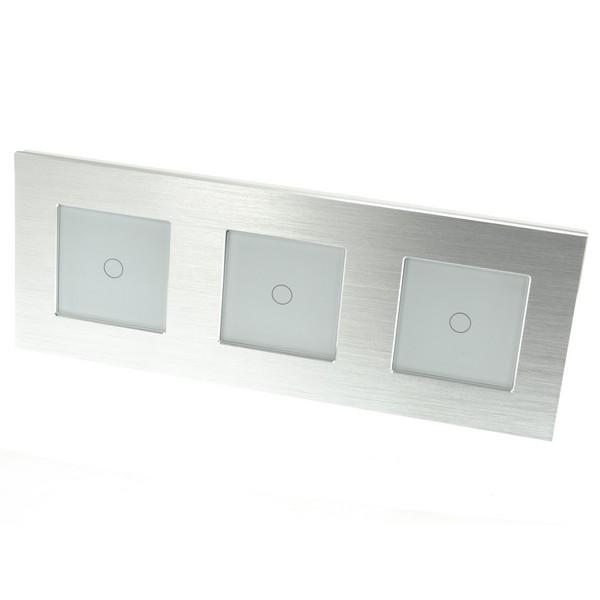 I LumoS Luxury Silver Brushed Aluminium Frame & White Insert LED Remote Dimmer Touch Light Switches