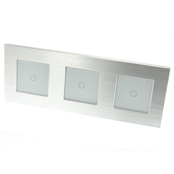 I LumoS Luxury Silver Brushed Aluminium Frame & White Insert LED On/Off Touch Light Switches