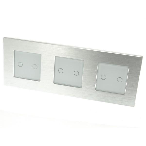 I LumoS Luxury Silver Brushed Aluminium Frame & White Insert LED WIFI RF On/Off Touch Light Switches