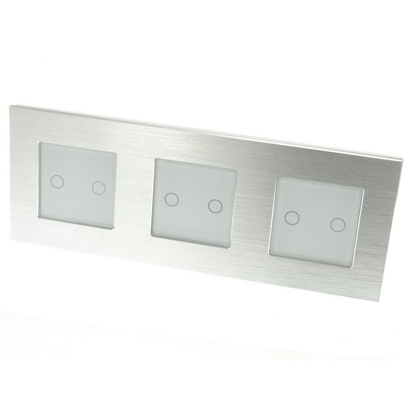 I LumoS Luxury Silver Brushed Aluminium Frame & White Insert LED On/Off Touch Light Switches