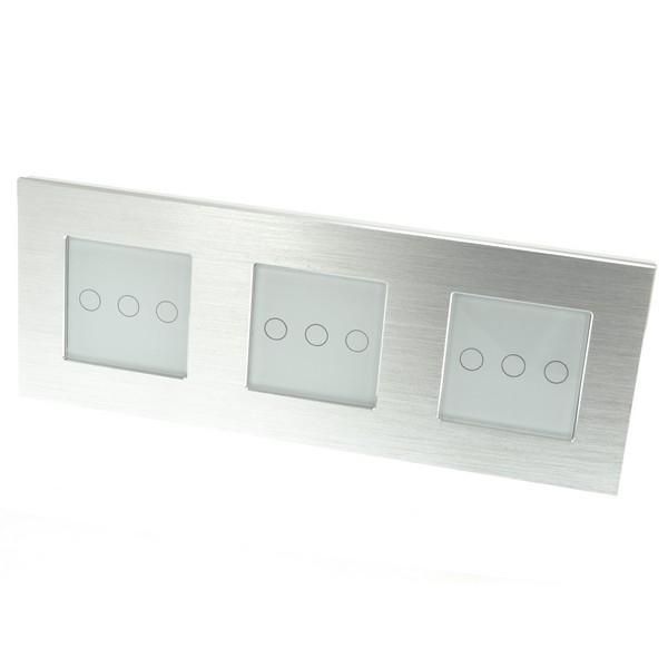 I LumoS Luxury Silver Brushed Aluminium Frame & White Insert LED WIFI RF On/Off Touch Light Switches