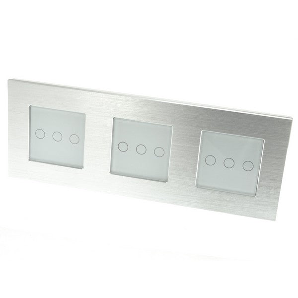 I LumoS Luxury Silver Brushed Aluminium Frame & White Insert LED On/Off Touch Light Switches