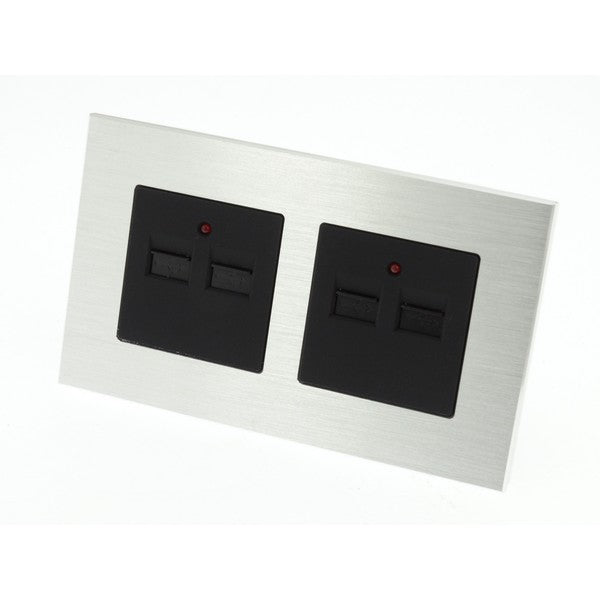 I LumoS Luxury Silver Brushed Aluminium 4 Slot 4.2A USB Double Socket UK & EU Standard