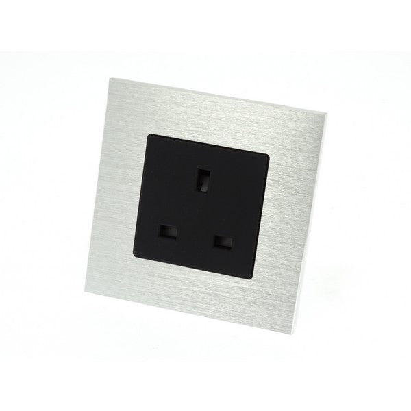 I LumoS Luxury Unswitched Silver Brushed Aluminium UK 13A Plug Single Socket