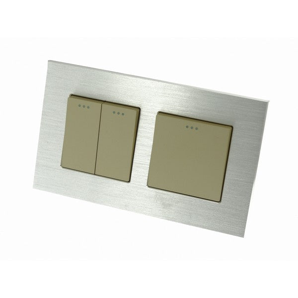 I LumoS Luxury Silver Brushed Aluminium Frame & Gold Insert Mechanical Rocker Wall Light Switches