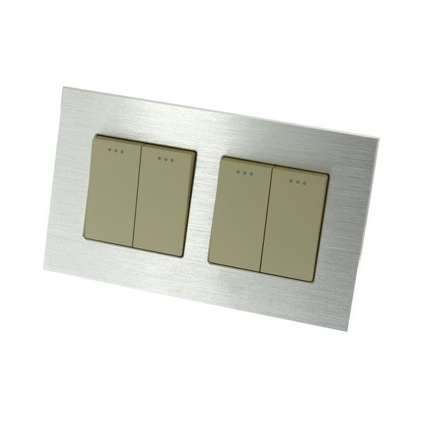 I LumoS Luxury Silver Brushed Aluminium Frame & Gold Insert Mechanical Rocker Wall Light Switches