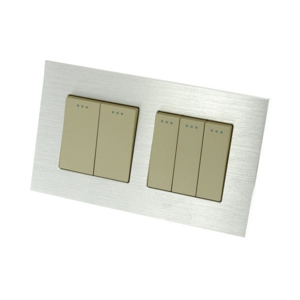 I LumoS Luxury Silver Brushed Aluminium Frame & Gold Insert Mechanical Rocker Wall Light Switches