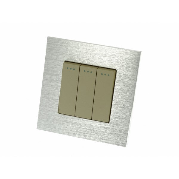 I LumoS Luxury Silver Brushed Aluminium Frame & Gold Insert Mechanical Rocker Wall Light Switches