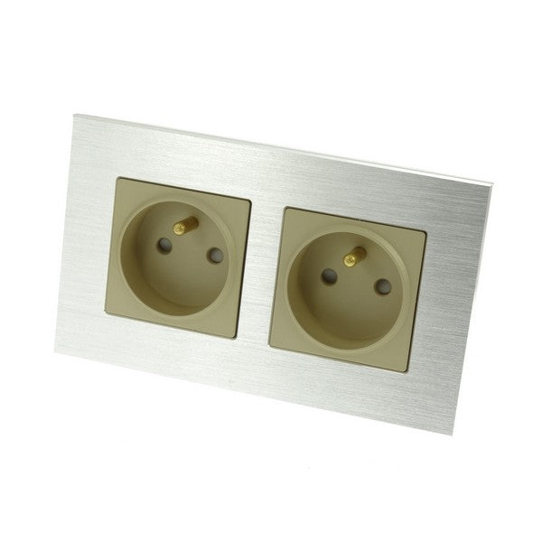 I LumoS Luxury Silver Brushed Aluminium Frame 16A French Double Socket UK & EU Standard