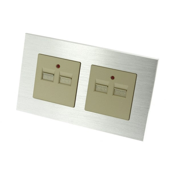 I LumoS Luxury Silver Brushed Aluminium 4 Slot 4.2A USB Double Socket UK & EU Standard