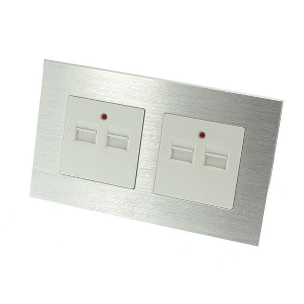 I LumoS Luxury Silver Brushed Aluminium 4 Slot 4.2A USB Double Socket UK & EU Standard