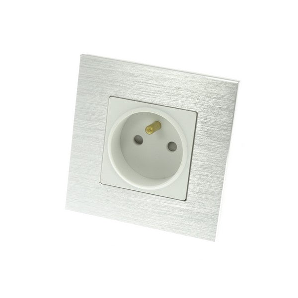 I LumoS Luxury Silver Brushed Aluminium Frame 16A French Single Socket