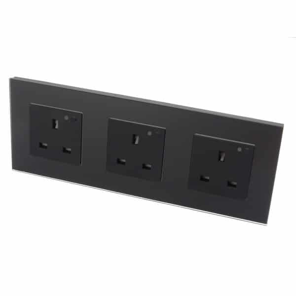 I LumoS PRO Smart Wi-Fi Black Glass Frame Switched UK 13A Triple Socket