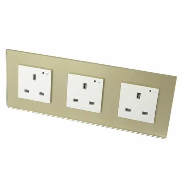 I LumoS PRO Smart Wi-Fi Gold Glass Frame Switched UK 13A Triple Socket