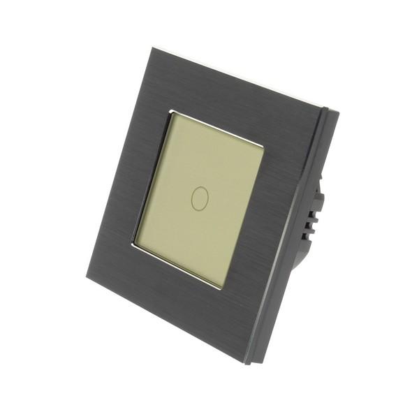 I LumoS Luxury Black Brushed Aluminium Frame & Gold Insert LED Dimmer Touch Light Switches