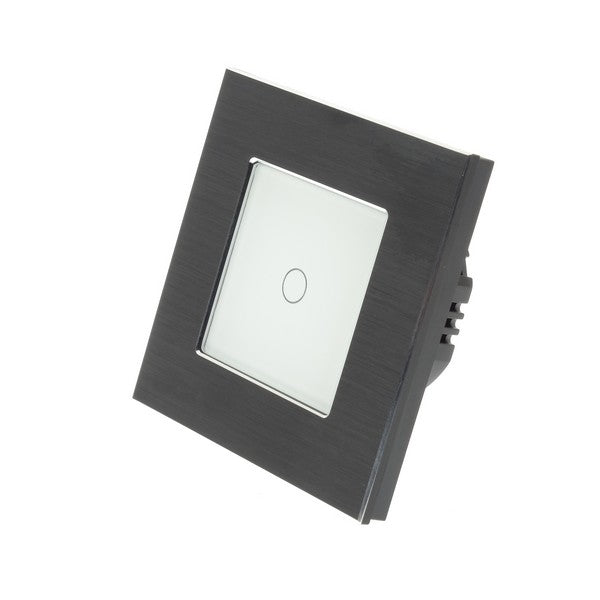 I LumoS Luxury Black Brushed Aluminium Frame & White Insert LED On/Off Touch Light Switches