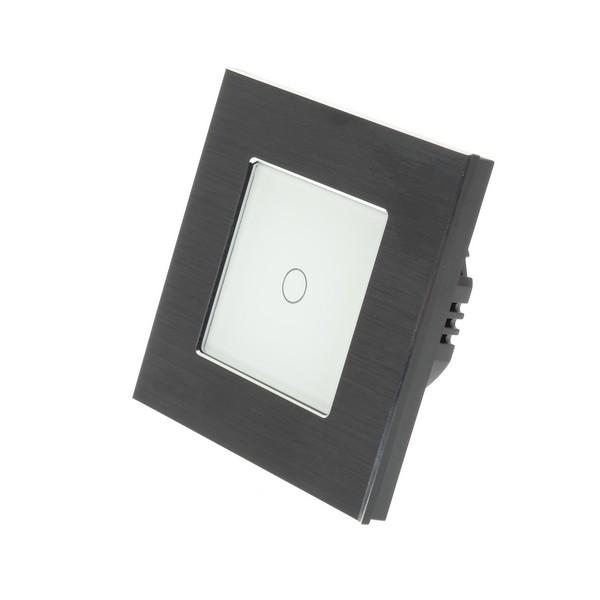 I LumoS Luxury Black Brushed Aluminium Frame & White Insert LED WIFI RF Dimmer Touch Light Switches