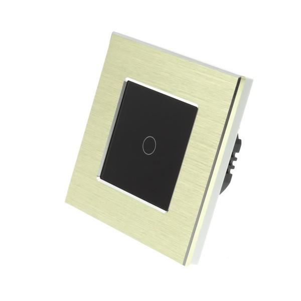 I LumoS Luxury Gold Brushed Aluminium Frame & Black Insert LED WIFI RF On/Off Touch Light Switches