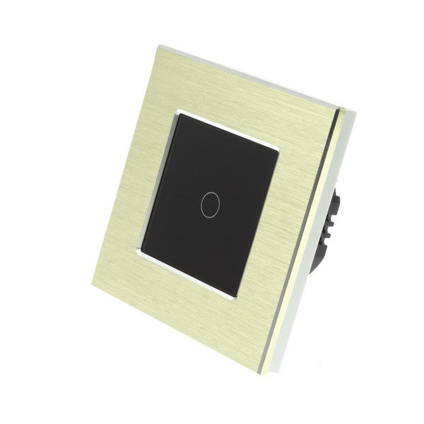 I LumoS Luxury Gold Brushed Aluminium Frame & Black Insert LED On/Off Touch Light Switches