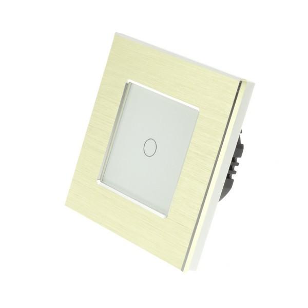 I LumoS Luxury Gold Brushed Aluminium Frame & White Insert LED Remote Dimmer Touch Light Switches