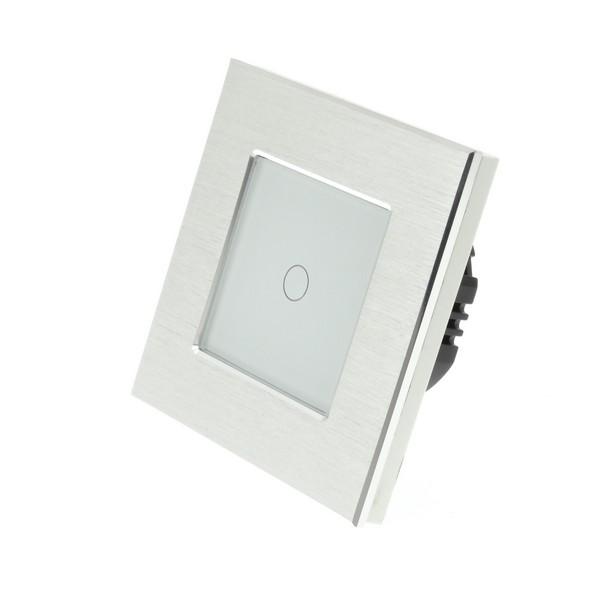 I LumoS Luxury Silver Brushed Aluminium Frame & White Insert LED Remote On/Off Touch Light Switches