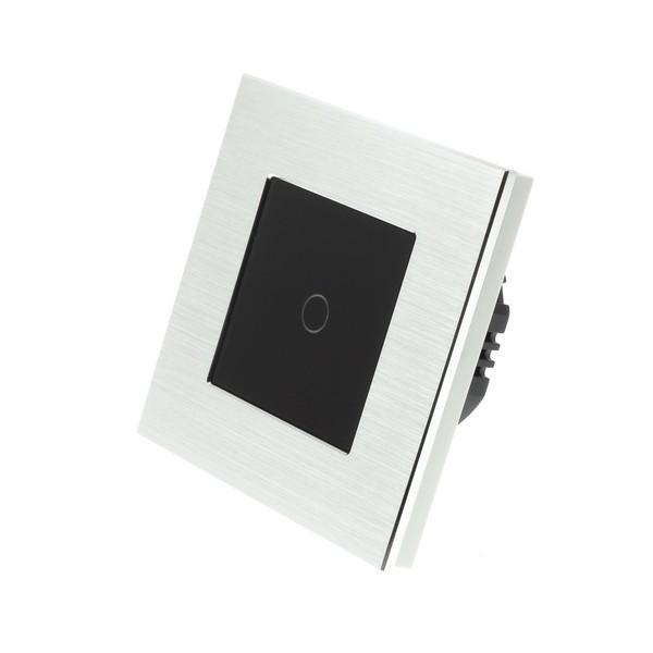 I LumoS Luxury Silver Brushed Aluminium Frame & Black Insert LED WIFI RF On/Off Touch Light Switches