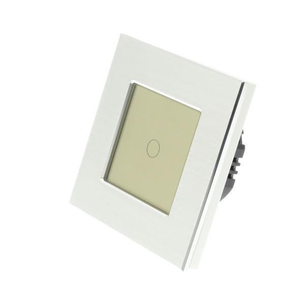 I LumoS Luxury Silver Brushed Aluminium Frame & Gold Insert LED Dimmer Touch Light Switches