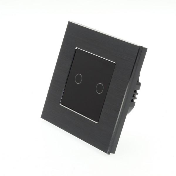 I LumoS Luxury Black Brushed Aluminium Frame & Black Insert LED Remote Dimmer Touch Light Switches