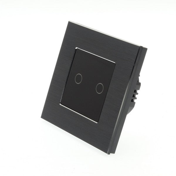 I LumoS Luxury Black Brushed Aluminium Frame & Black Insert LED On/Off Touch Light Switches