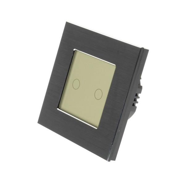 I LumoS Luxury Black Brushed Aluminium Frame & Gold Insert LED Remote Dimmer Touch Light Switches