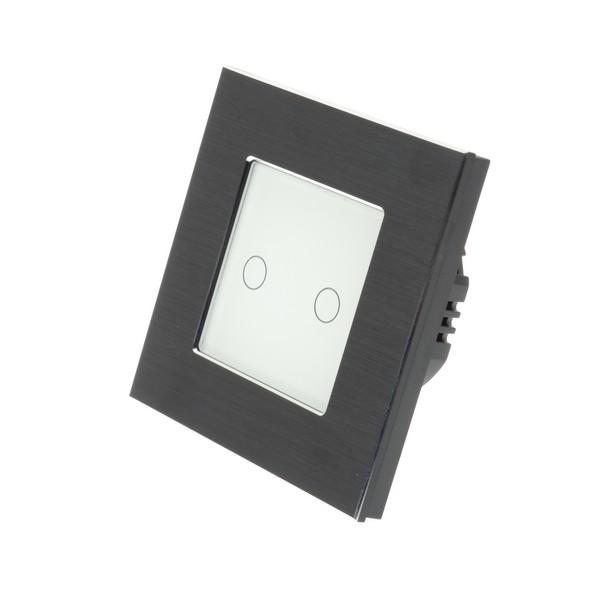 I LumoS X-PRO Black Brushed Aluminium Frame & White Insert LED Smart Wi-Fi On/Off Touch Light Switches