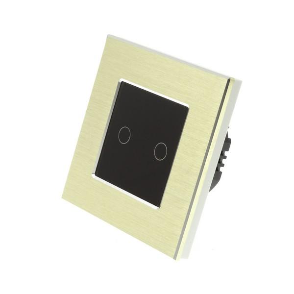 I LumoS Luxury Gold Brushed Aluminium Frame & Black Insert LED Remote Dimmer Touch Light Switches