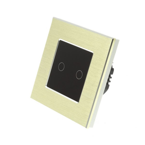 I LumoS Luxury Gold Brushed Aluminium Frame & Black Insert LED On/Off Touch Light Switches