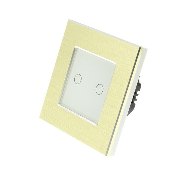 I LumoS Luxury Gold Brushed Aluminium Frame & White Insert LED On/Off Touch Light Switches