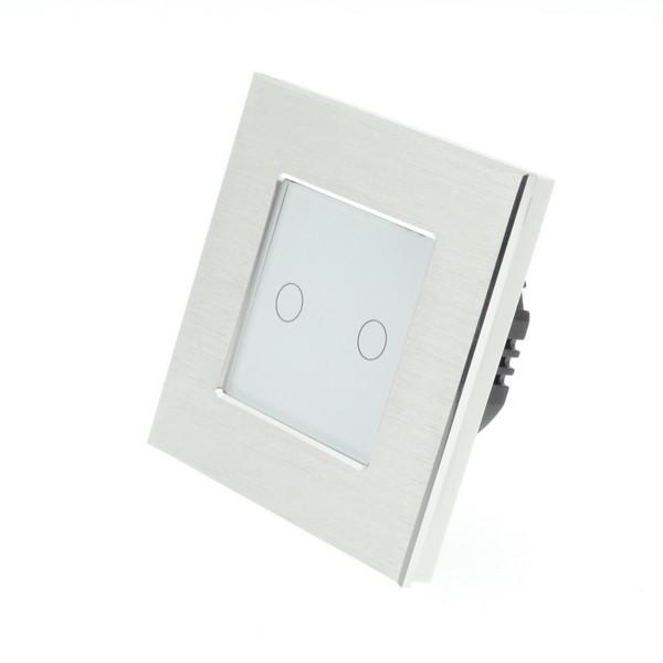 I LumoS Luxury Silver Brushed Aluminium Frame & White Insert LED Remote Dimmer Touch Light Switches