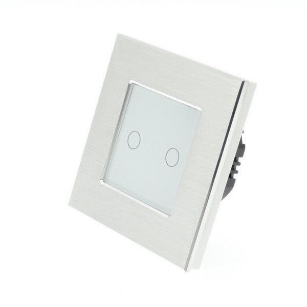 I LumoS Luxury Silver Brushed Aluminium Frame & White Insert LED On/Off Touch Light Switches