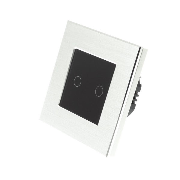 I LumoS Luxury Silver Brushed Aluminium Frame & Black Insert LED On/Off Touch Light Switches