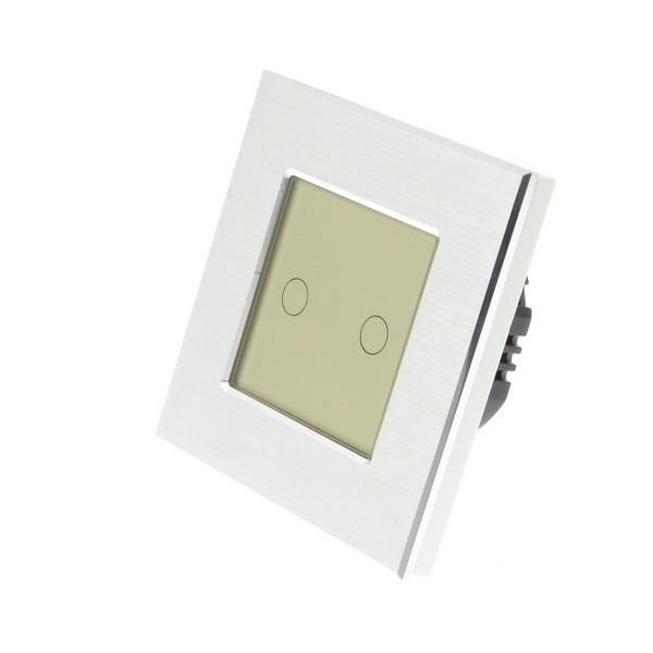 I LumoS Luxury Silver Brushed Aluminium Frame & Gold Insert LED WIFI RF On/Off Touch Light Switches